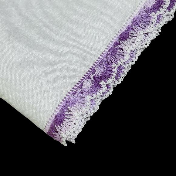 Vintage White Handkerchief Scalloped Edge Purple Crochet Trim Hankie 12x12 - Picture 3 of 9